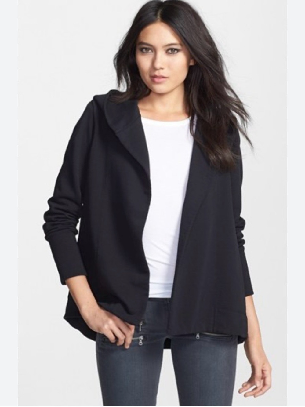JAMES PERSE Black Open Front Hoodie Jacket 2